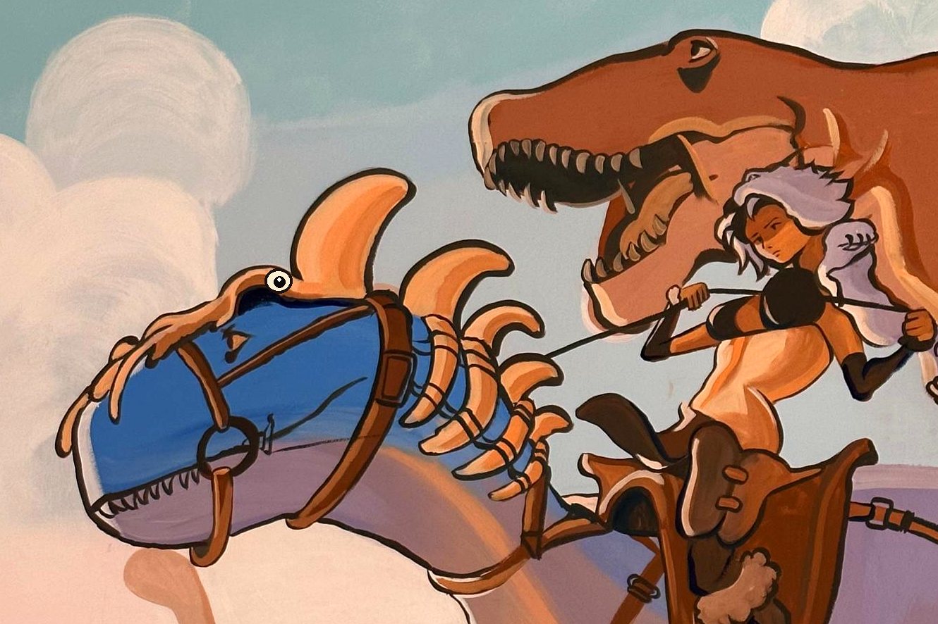 Dinosaur themed wall mural for a children learning or play space