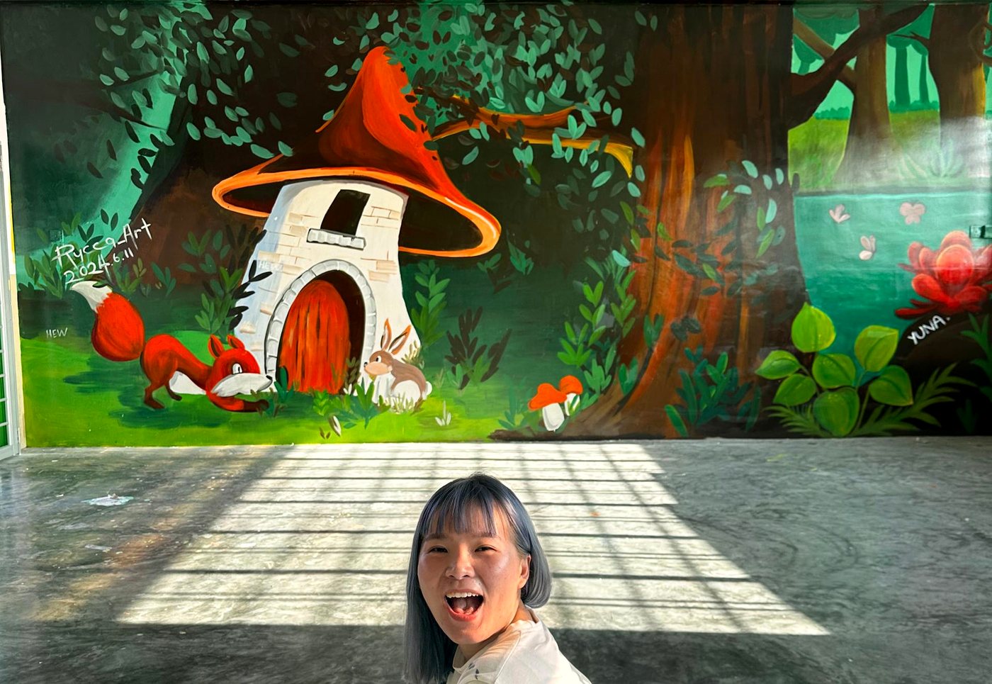 Large mushroom forest feature wall mural for a kids space