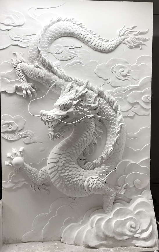 Full white dragon relief panel